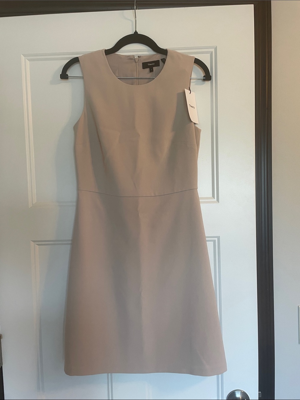 Theory Sleeveless Mini Sheath Dress in Light Taupe
